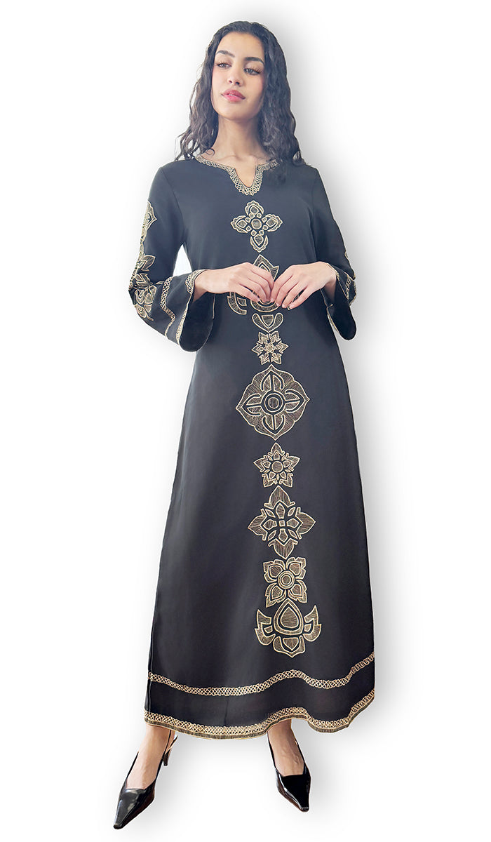 Areej Embroidered Chiffon Modest Long Maxi Dress - Black - PREORDER (ships in 2 weeks)