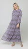 Armine - Robe longue modeste imprimée à plusieurs niveaux - Violet
