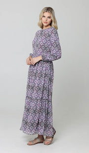 Armine Modest Long Tiered Print Maxi Dress - Purple