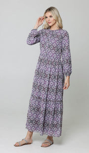 Armine Modest Long Tiered Print Maxi Dress - Purple