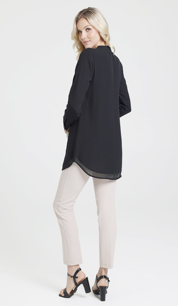 Aroosa Embroidered Chiffon Modest Button down Shirt - Black - PREORDER (ships in 2 weeks)
