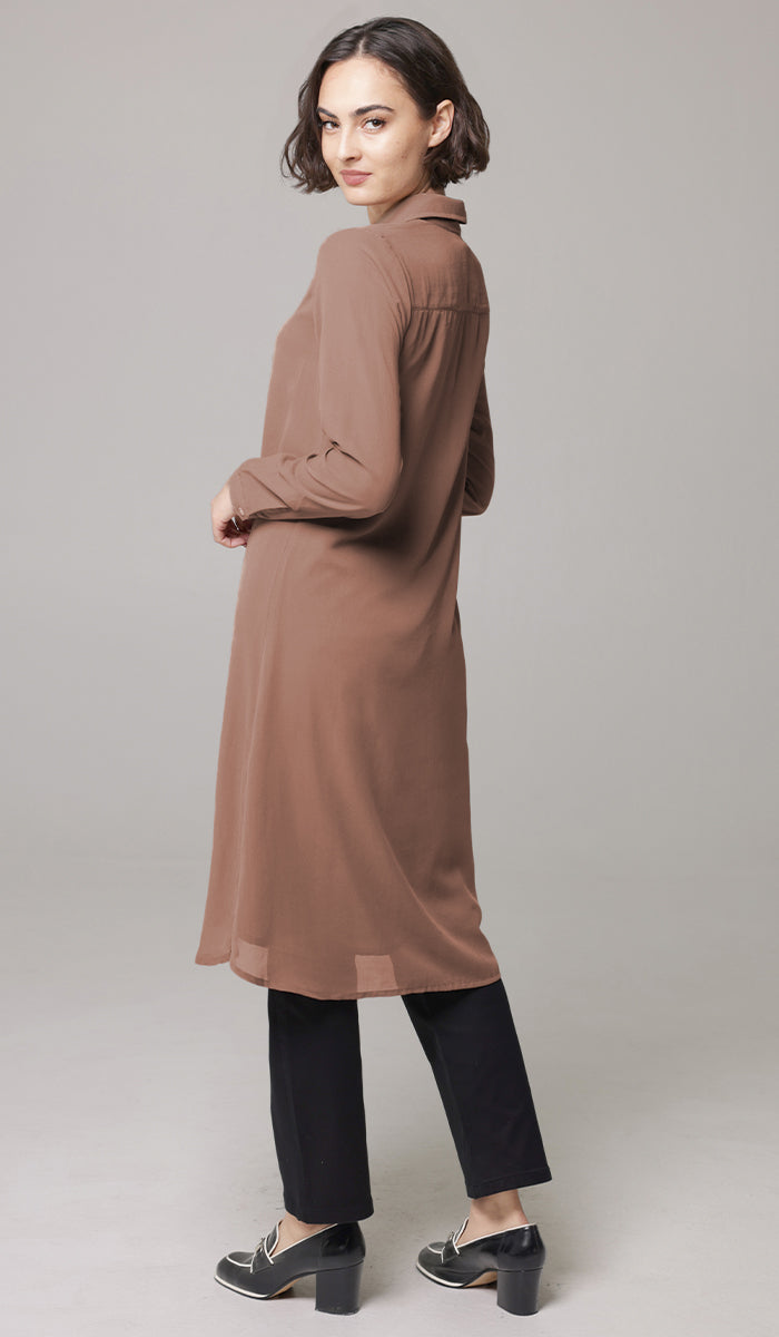 Farda - Veste chemise longue fluide boutonnée - Marine