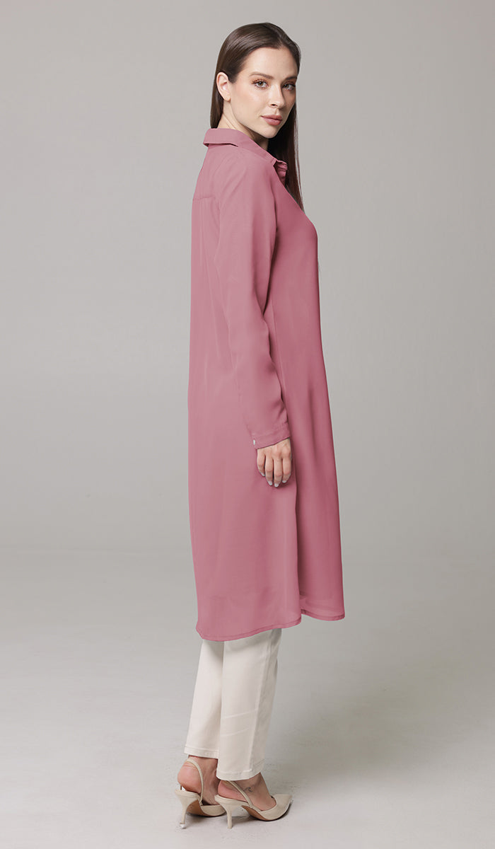 Asra Long Flowy Buttondown Shirt Jacket - Rose