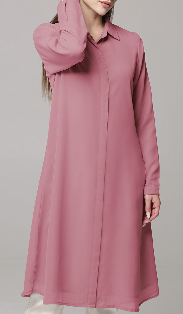 Asra Long Flowy Buttondown Shirt Jacket - Rose