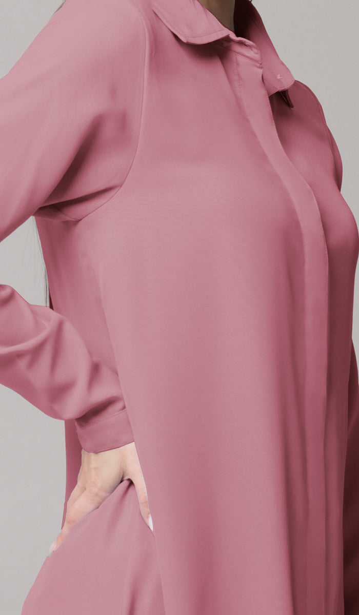 Asra Long Flowy Buttondown Shirt Jacket - Rose