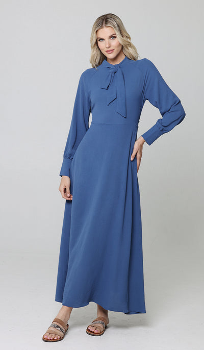 Robe longue longue modeste Ayza - Bleu denim