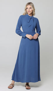 Robe longue longue modeste Ayza - Bleu denim