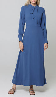 Ayza Modest Long Maxi Dress - Denim Blue