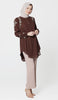 Azmi Gold Embroidered Long Modest Tunic - Cocoa - PREORDER (ships in 2 weeks)