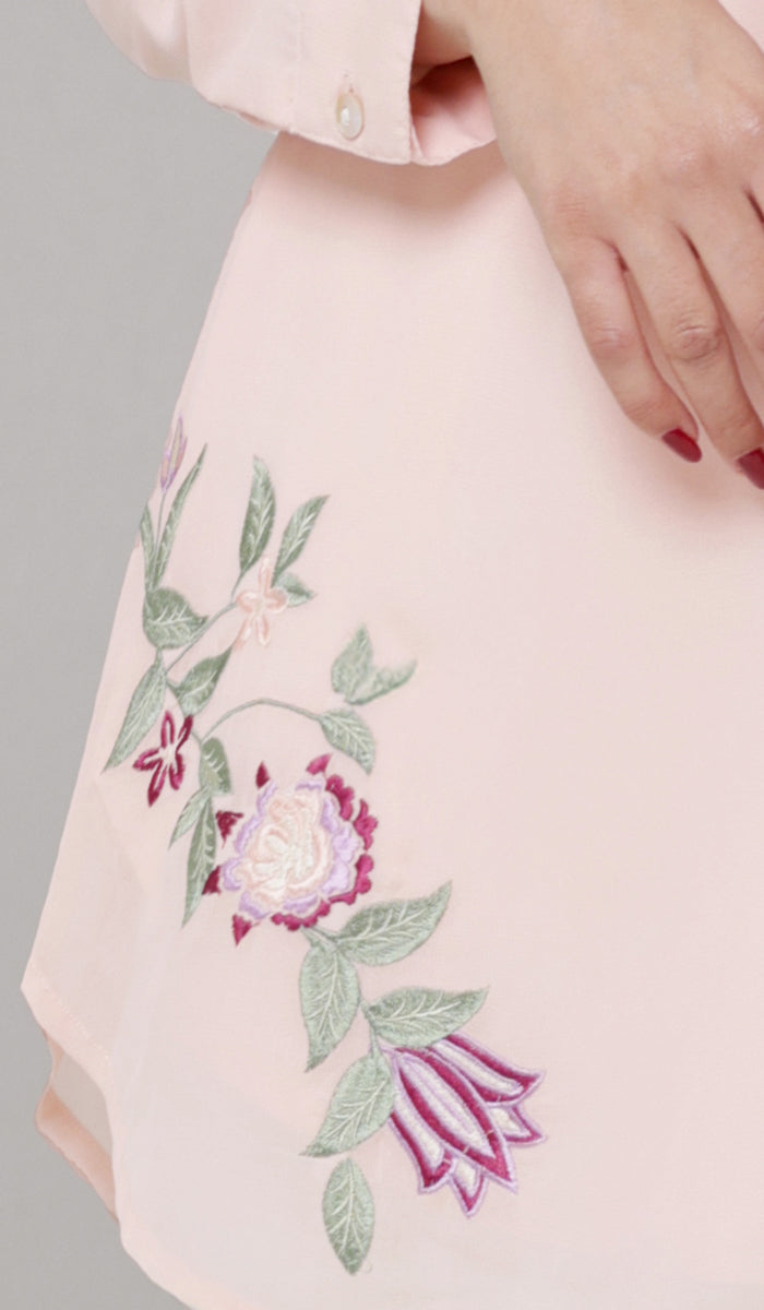Bahar Embroidered Long Modest Tunic - Blush - PREORDER (ships in 2 weeks)