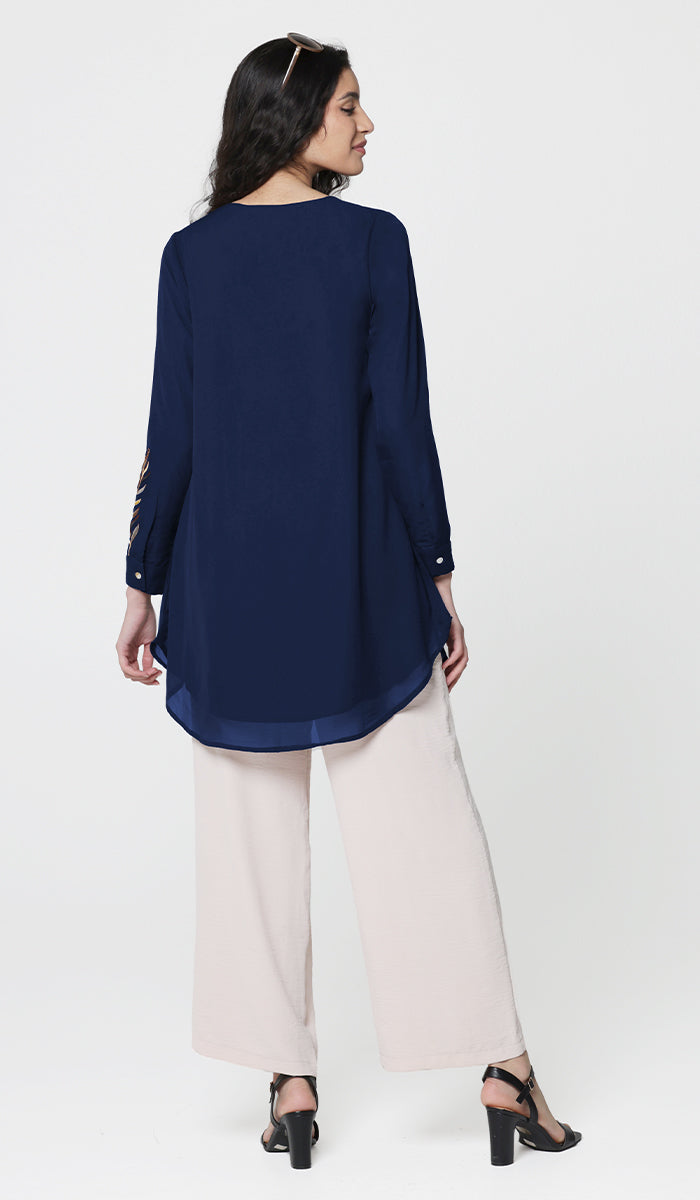 Back view of Baraka tunic in Sapphire. 