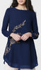 Baraka Gold Embroidered Formal Long Modest Tunic - Sapphire - PREORDER (ships in 2 weeks)