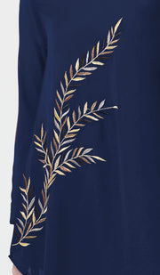 Baraka Gold Embroidered Formal Long Modest Tunic - Sapphire - PREORDER (ships in 2 weeks)