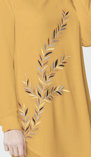 Baraka Gold Embroidered Formal Long Modest Tunic - Saffron - PREORDER (ships in 2 weeks)
