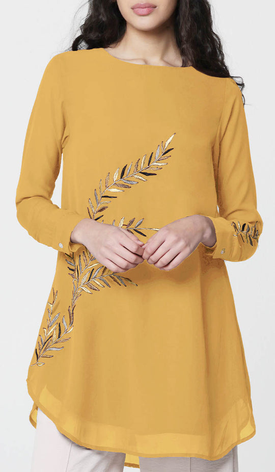 Shaame-Izhar Embroidered Formal Long Modest Tunic - Olive