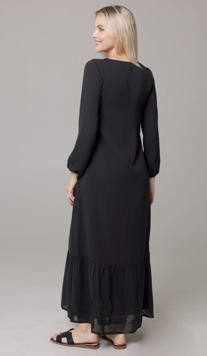 Batool Black Chiffon Modest Long Maxi Dress | Modest Muslim Dresses | Artizara USA 16 (XXXL)/48 in.(122 cm)Garment Chest Batool Black Chiffon Modest Long Maxi Dress | Modest Muslim Dresses | Artizara USA 16 (XXXL)/48 in.(122 cm)Garment Chest