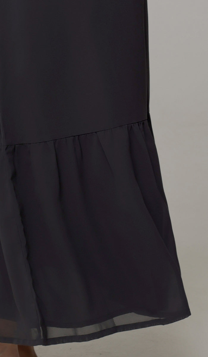 Bottom details of Batool dress in Black. 