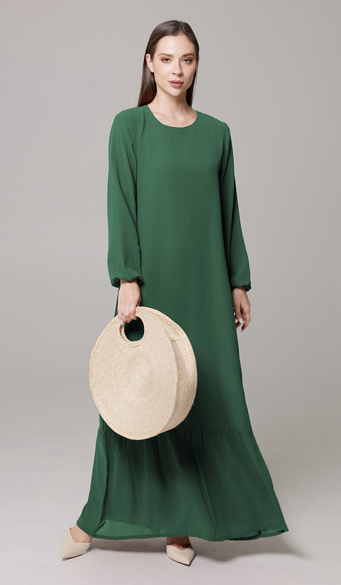 Batool Modest Chiffon Long Maxi Dress - Emerald Green - PREORDER (ships in 2 weeks)