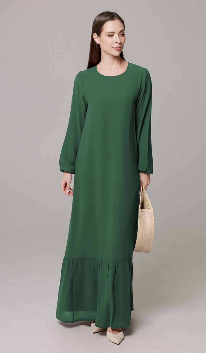 Batool Modest Chiffon Long Maxi Dress - Emerald Green - PREORDER (ships in 2 weeks)