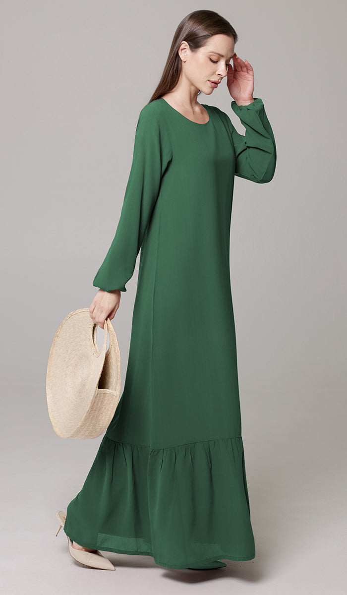 Batool Modest Chiffon Long Maxi Dress - Emerald Green - PREORDER (ships in 2 weeks)