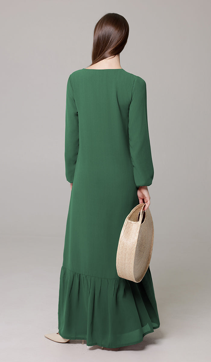 Batool Modest Chiffon Long Maxi Dress - Emerald Green - PREORDER (ships in 2 weeks)