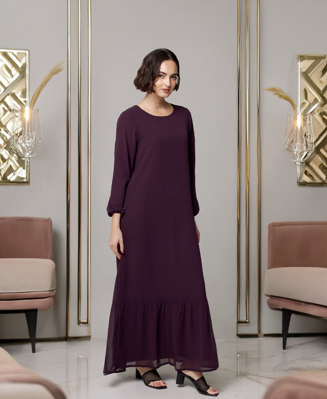 Batool Modest Chiffon Long Maxi Dress - Mulberry