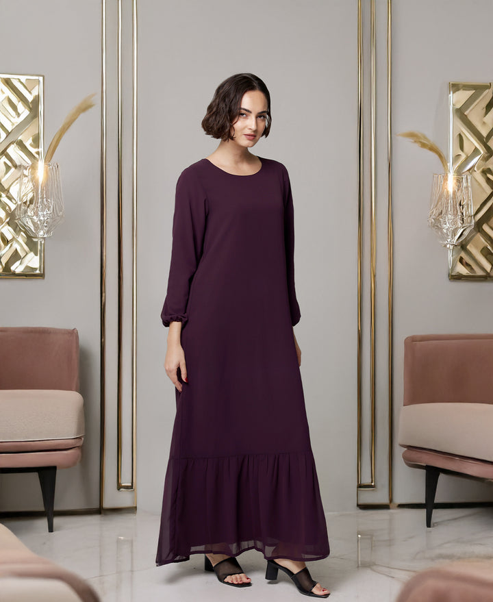 Batool Modest Chiffon Long Maxi Dress - Mulberry