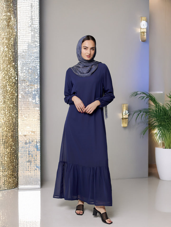 Batool Modest Chiffon Long Maxi Dress - Marina Blue