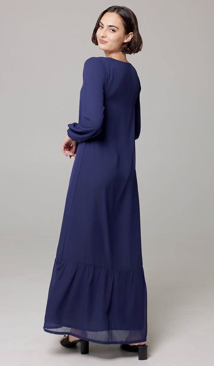 Batool Marina Blue Chiffon Modest Long Maxi Dress | Modest Muslim Dresses | Artizara USA 8 (M)/40 in.(102 cm)Garment Chest Batool Marina Blue Chiffon Modest Long Maxi Dress | Modest Muslim Dresses | Artizara USA 8 (M)/40 in.(102 cm)Garment Chest