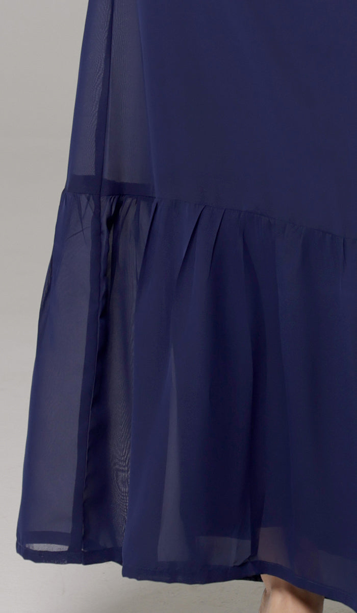 Bottom details of Batool dress in Navy Blue. 