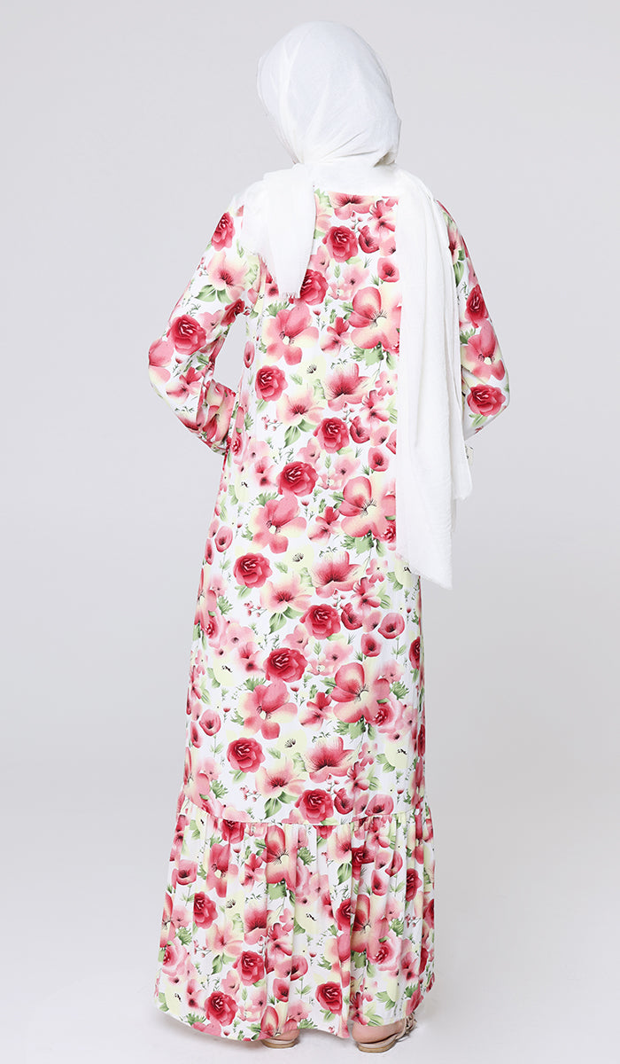 Batool Modest Long Maxi Dress - Floral Garden