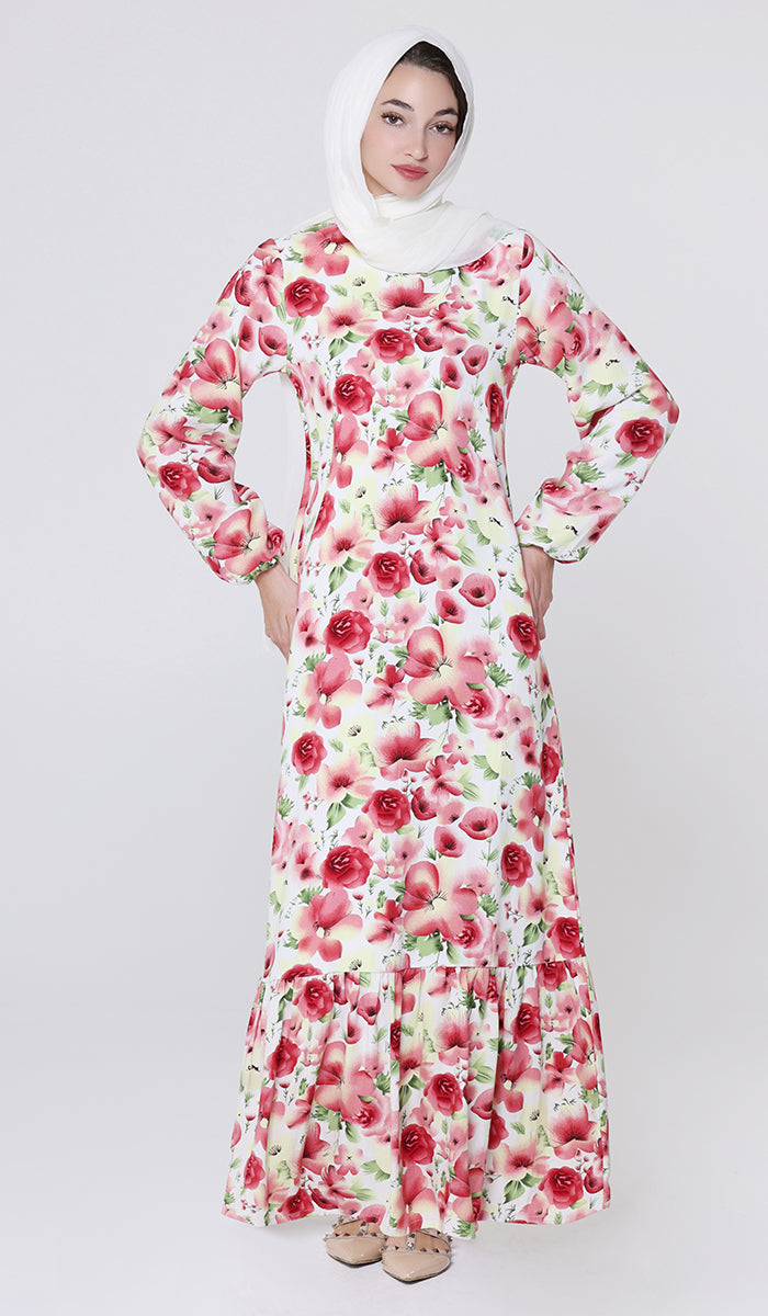 Batool Modest Long Maxi Dress - Floral Garden