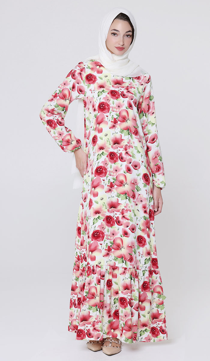 Batool Modest Long Maxi Dress - Floral Garden