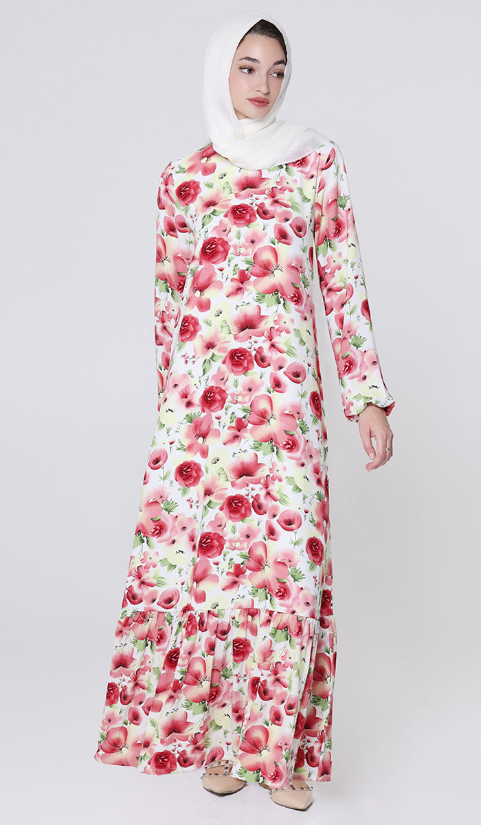 Batool Modest Long Maxi Dress - Floral Garden