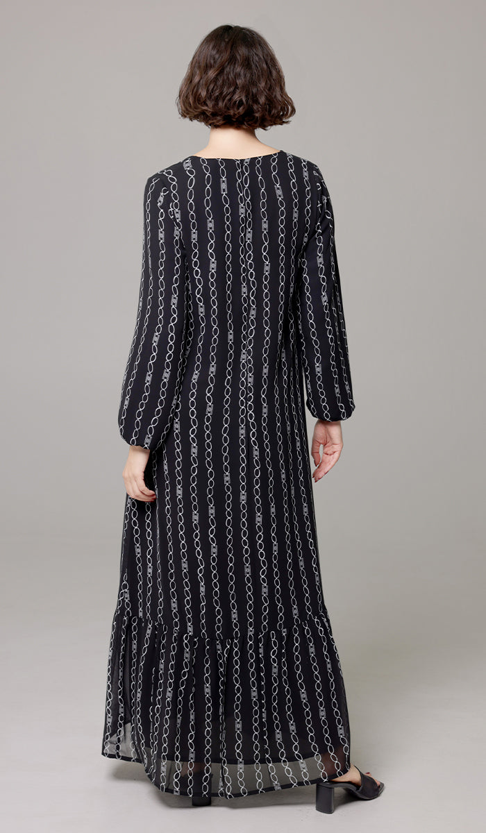 Back view of Batool dress in Black/White.