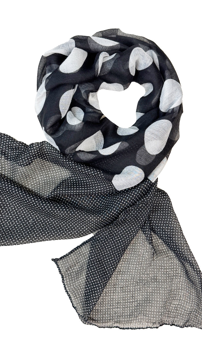 Bella Dot Print Non-slip Wrap Hijab Scarf - Black/Cream