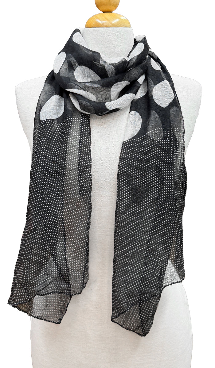 Bella Dot Print Non-slip Wrap Hijab Scarf - Black/Cream