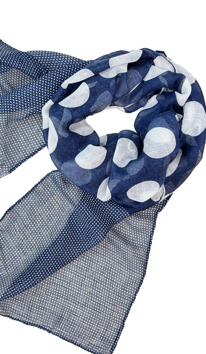 Bella Dot Print Non-slip Wrap Hijab Scarf - Navy/Cream