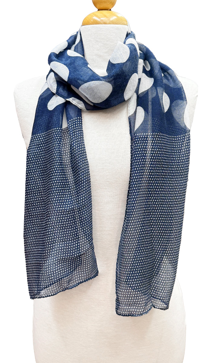 Bella Dot Print Non-slip Wrap Hijab Scarf - Navy/Cream