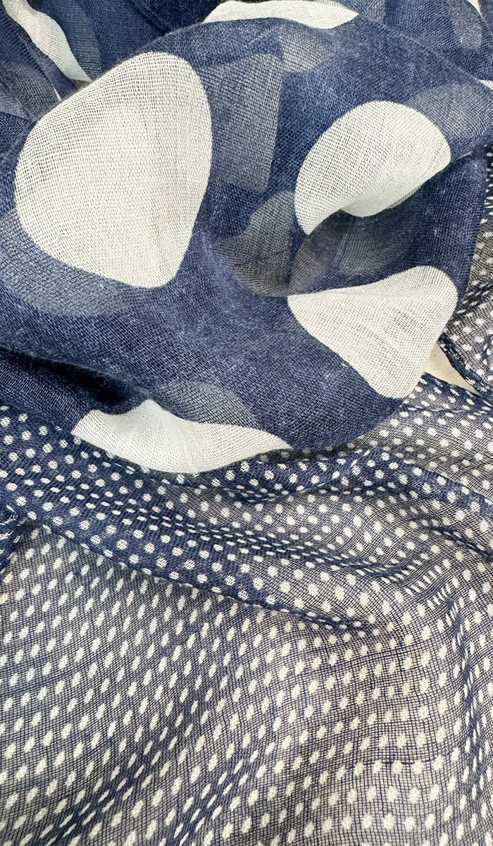 Bella Dot Print Non-slip Wrap Hijab Scarf - Navy/Cream