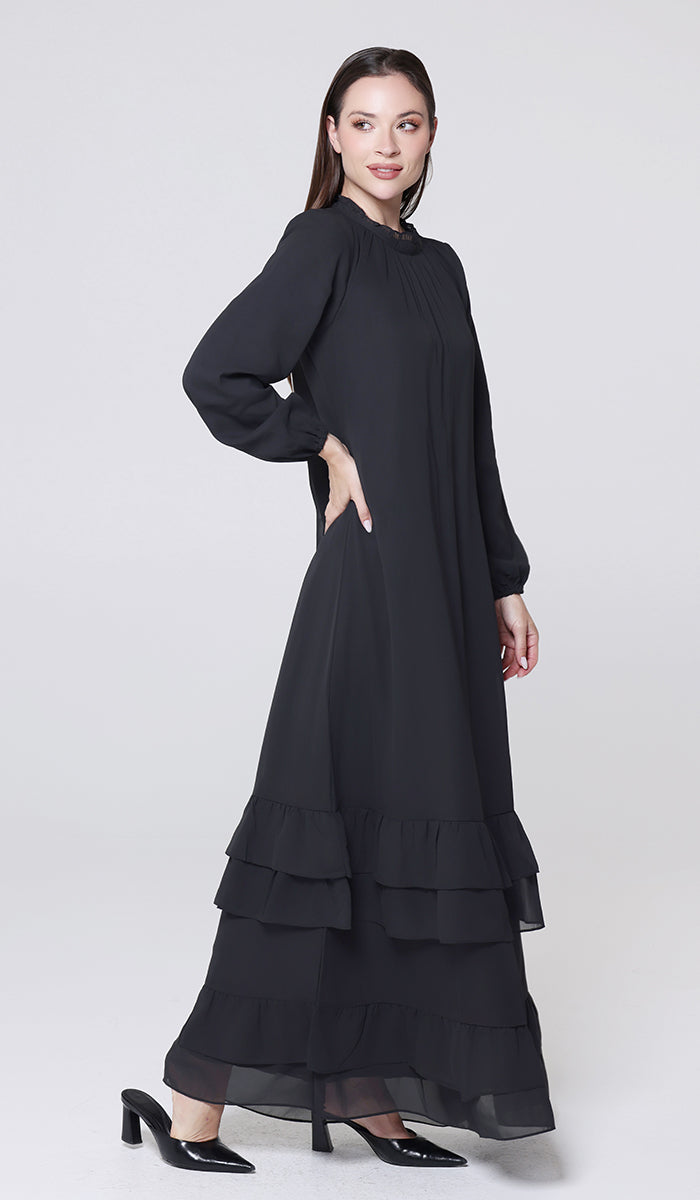 Bella Modest Long Chiffon Maxi Dress- Black | Modest Muslim Dresses | Artizara USA 14 (XXL)/46 In.(117 Cm)Garment Chest Bella Modest Long Chiffon Maxi Dress- Black | Modest Muslim Dresses | Artizara USA 14 (XXL)/46 In.(117 Cm)Garment Chest