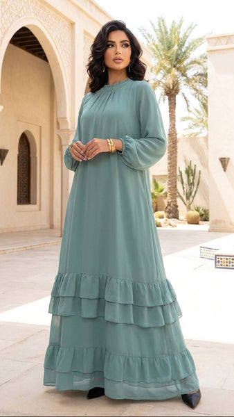 Bella Modest Long Chiffon Maxi Dress- Sea Green | Modest Muslim Dresses