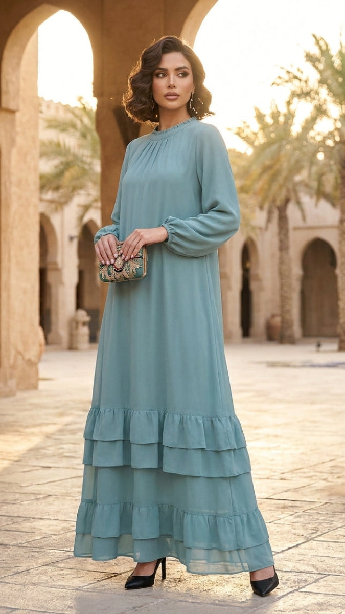 Bella Modest Long Chiffon Maxi Dress- Sea Green | Modest Muslim Dresses