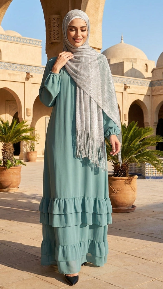 Bella Modest Long Chiffon Maxi Dress- Sea Green | Modest Muslim Dresses