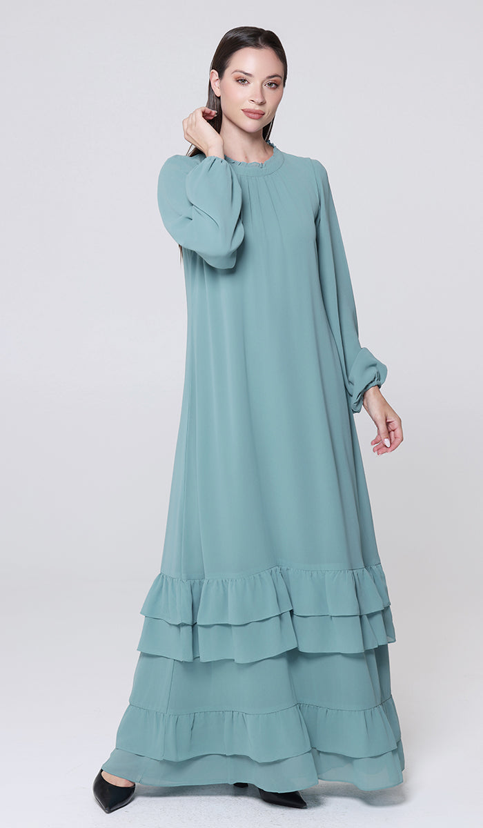Bella Modest Long Chiffon Maxi Dress - Sea Green - PREORDER (ships in 2 weeks)