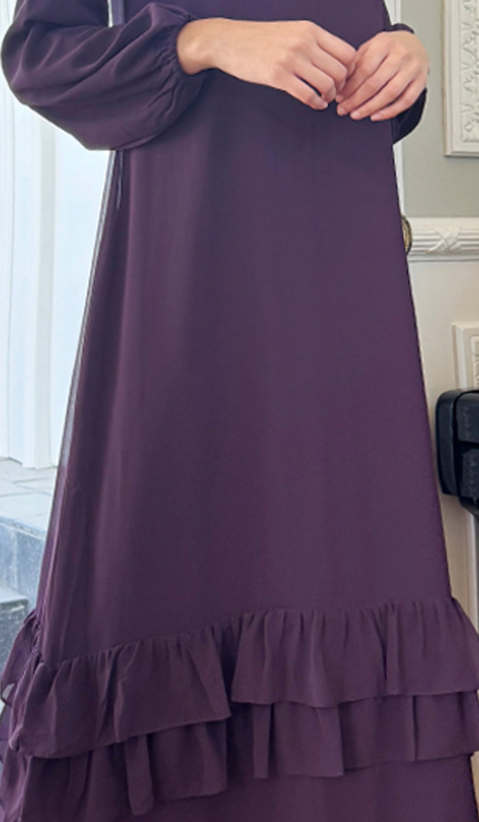 Robe longue longue modeste en mousseline de soie smockée Nadia - Noir