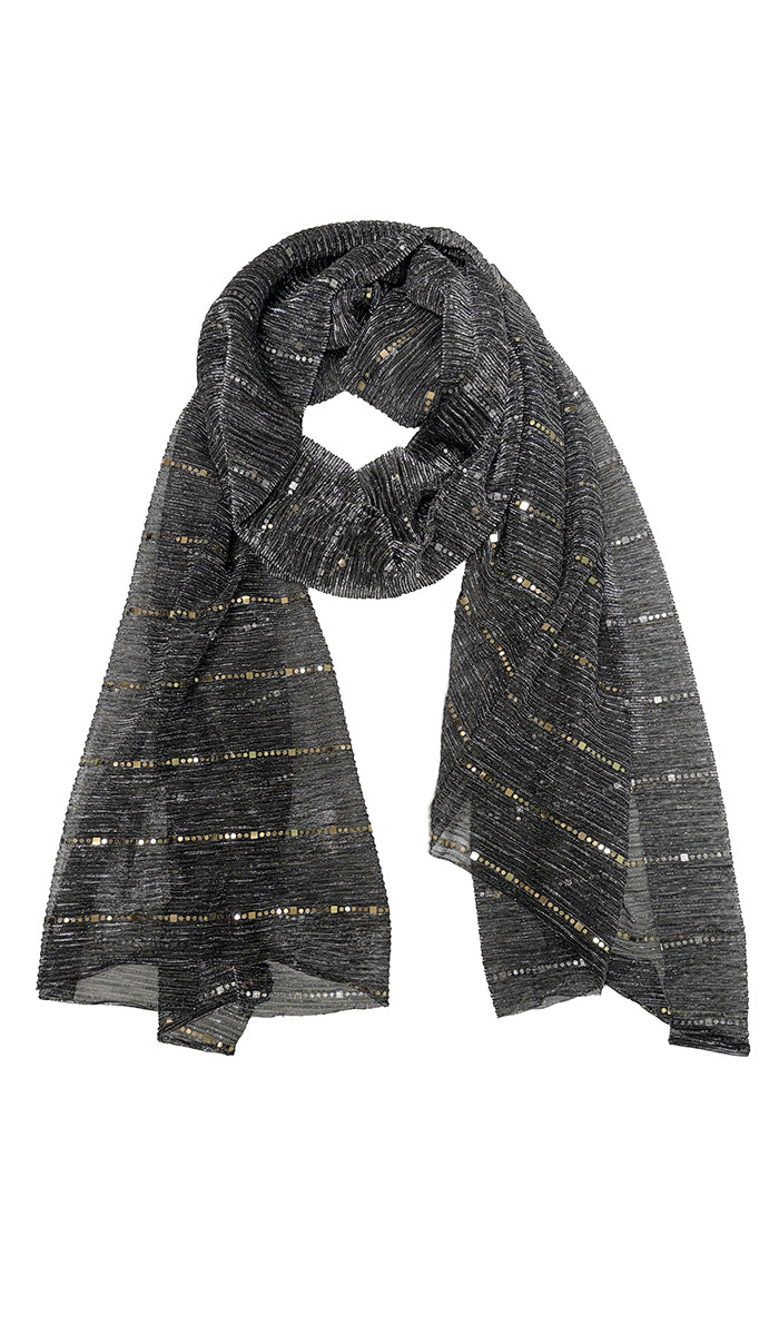 Nina Soft Mesh Sequin Stripe Hijab - Black/Gold
