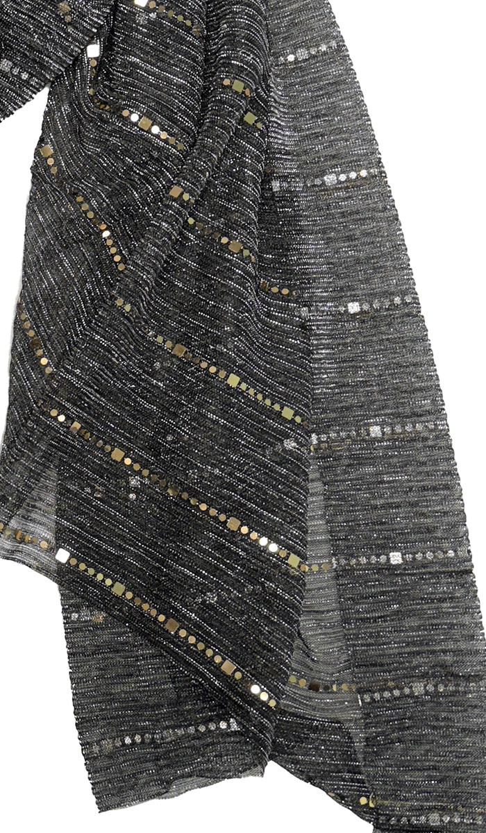 Nina Soft Mesh Sequin Stripe Hijab - Black/Gold