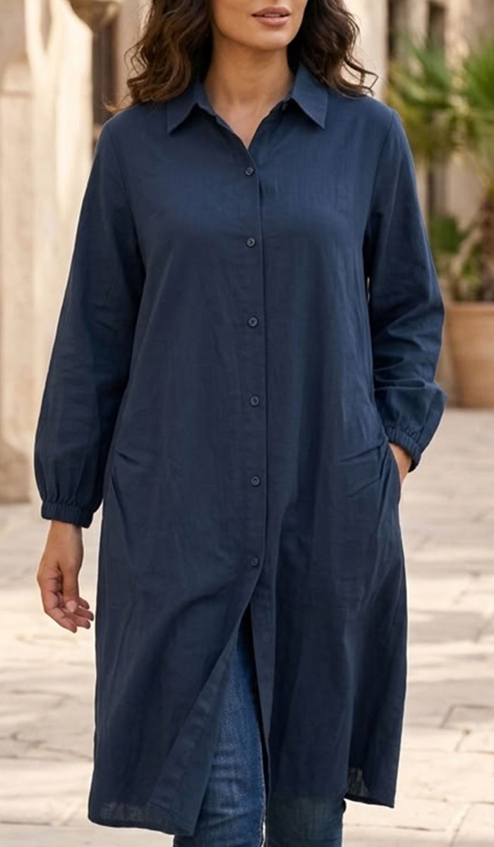 1- Nurun Longline Buttondown Shirt Jacket - Navy