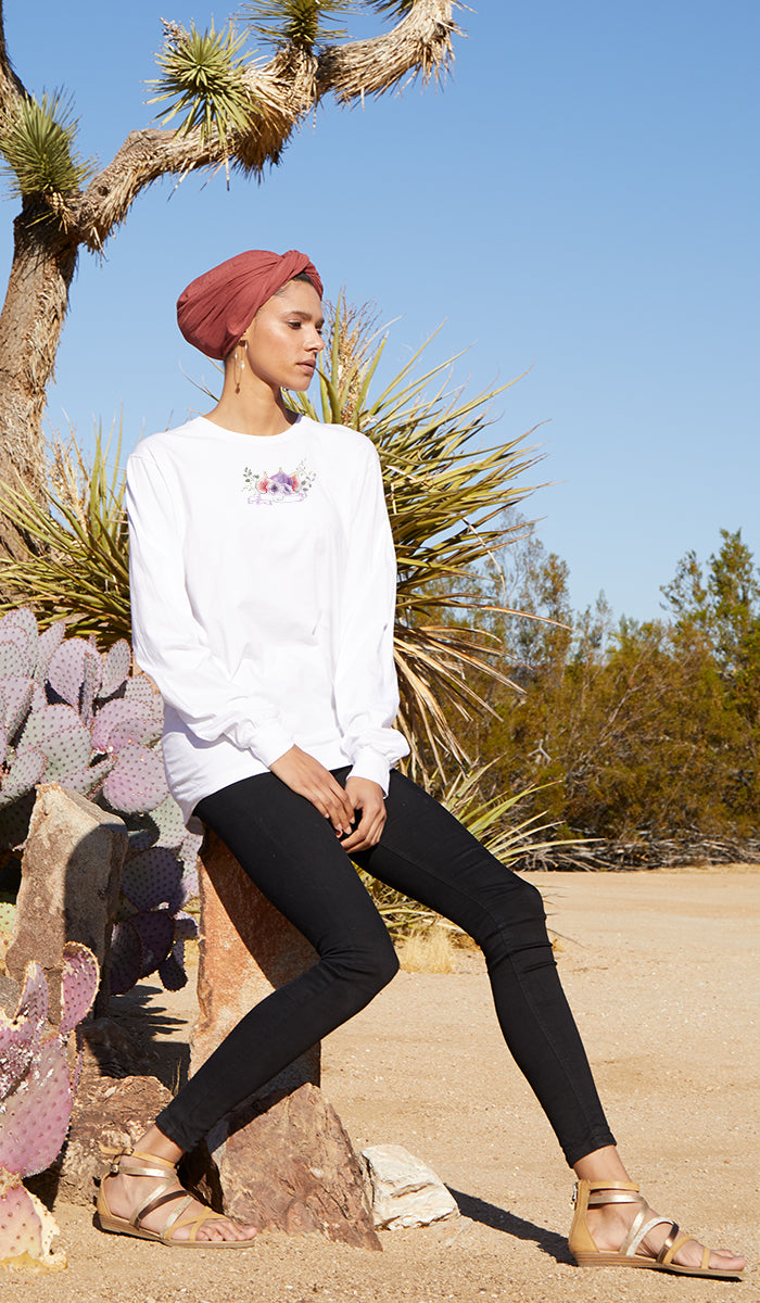 Bustan Collection Long Sleeve 100% Cotton T-Shirt with Arabic Calligraphy - Fig